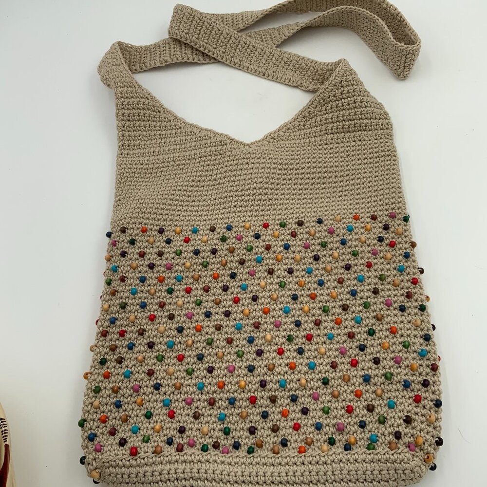The Sak Back to Bali 120 Bali Beads Crocheted Crossbody Bag Ecru & Multicolor - Picture 5 of 7